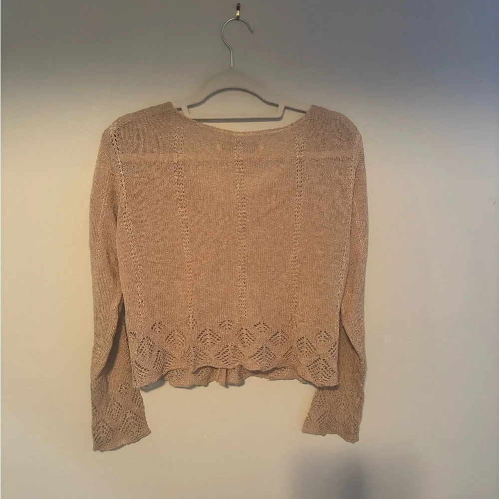 Vintage Cottagecore Bohemian Prairie Rayon Tan Long Sleeve Cardigan Medium - Picture 7 of 8